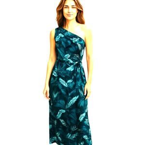 Women's XXL Off One Shoulder Green Sleeveless Sun Dress Plus 2X 2XL 18W 20W